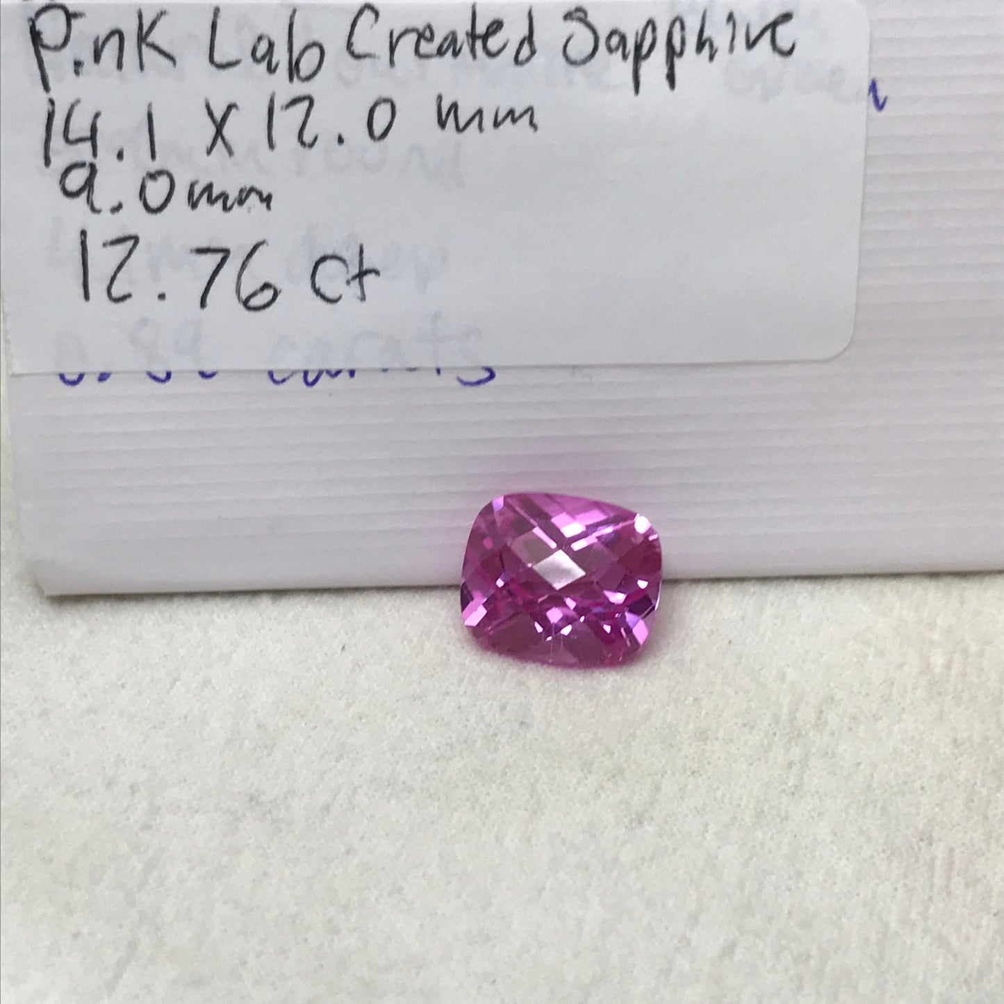 14x12mm Pink Lab Created Sapphire 12.76 cts Rectangle Cushion Checker Cut, Loose Faceted Gemstone, Synthetic, Man Made Corundum,