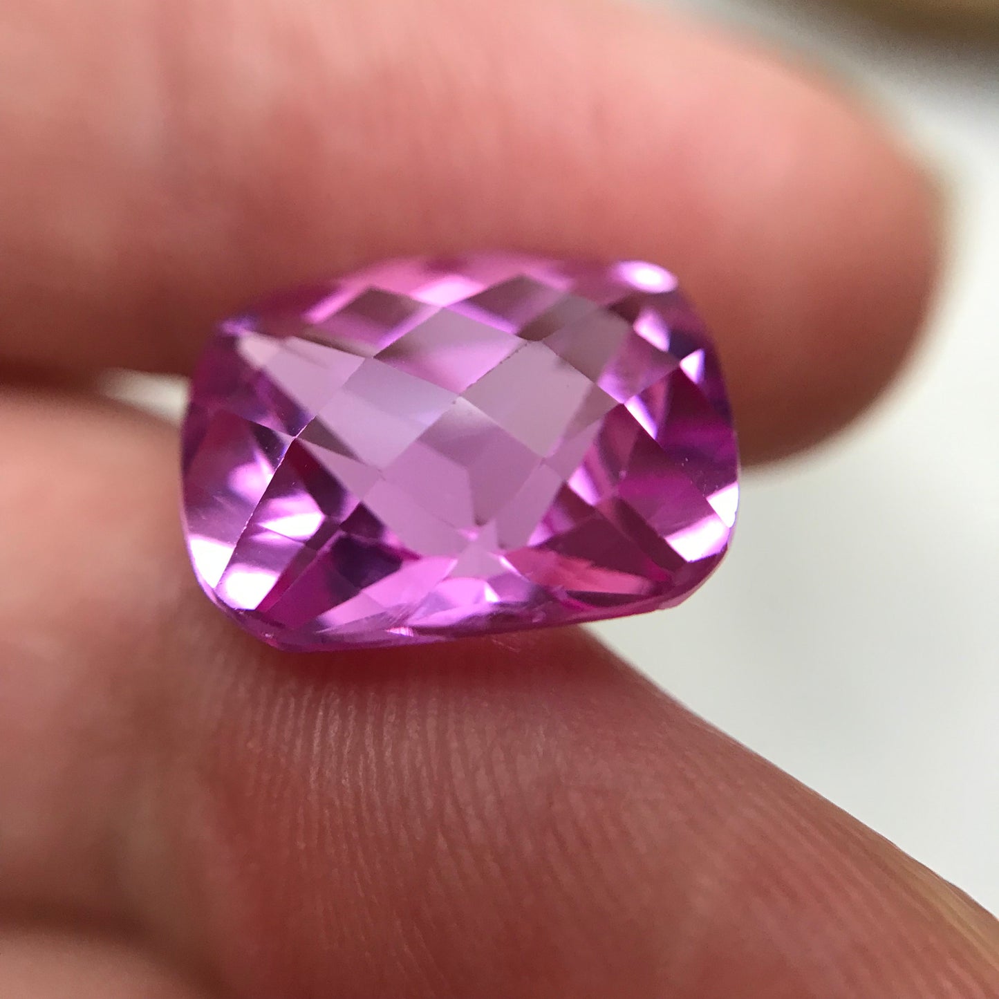 14x12mm Pink Lab Created Sapphire 12.76 cts Rectangle Cushion Checker Cut, Loose Faceted Gemstone, Synthetic, Man Made Corundum,