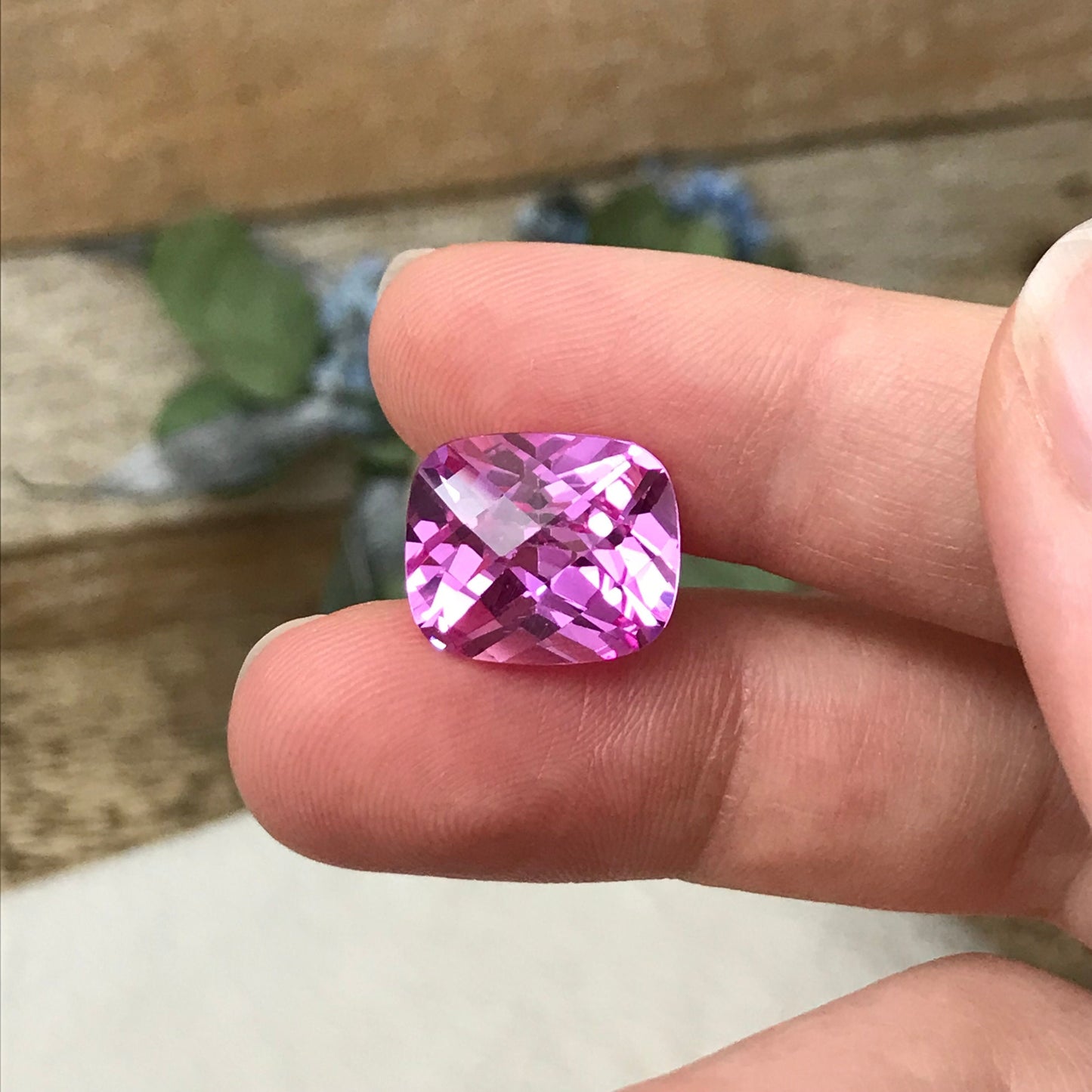 14x12mm Pink Lab Created Sapphire 12.76 cts Rectangle Cushion Checker Cut, Loose Faceted Gemstone, Synthetic, Man Made Corundum,