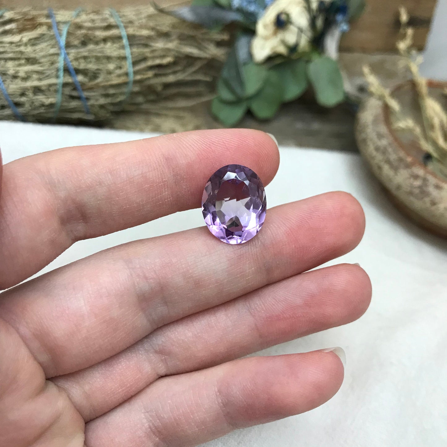 7.81 ct Light Purple Amethyst, 15.3x12.4mm Oval, Loose Gem Reclaimed/Recycled Gemstone Faceted for Jewelry setting, February Birthstone