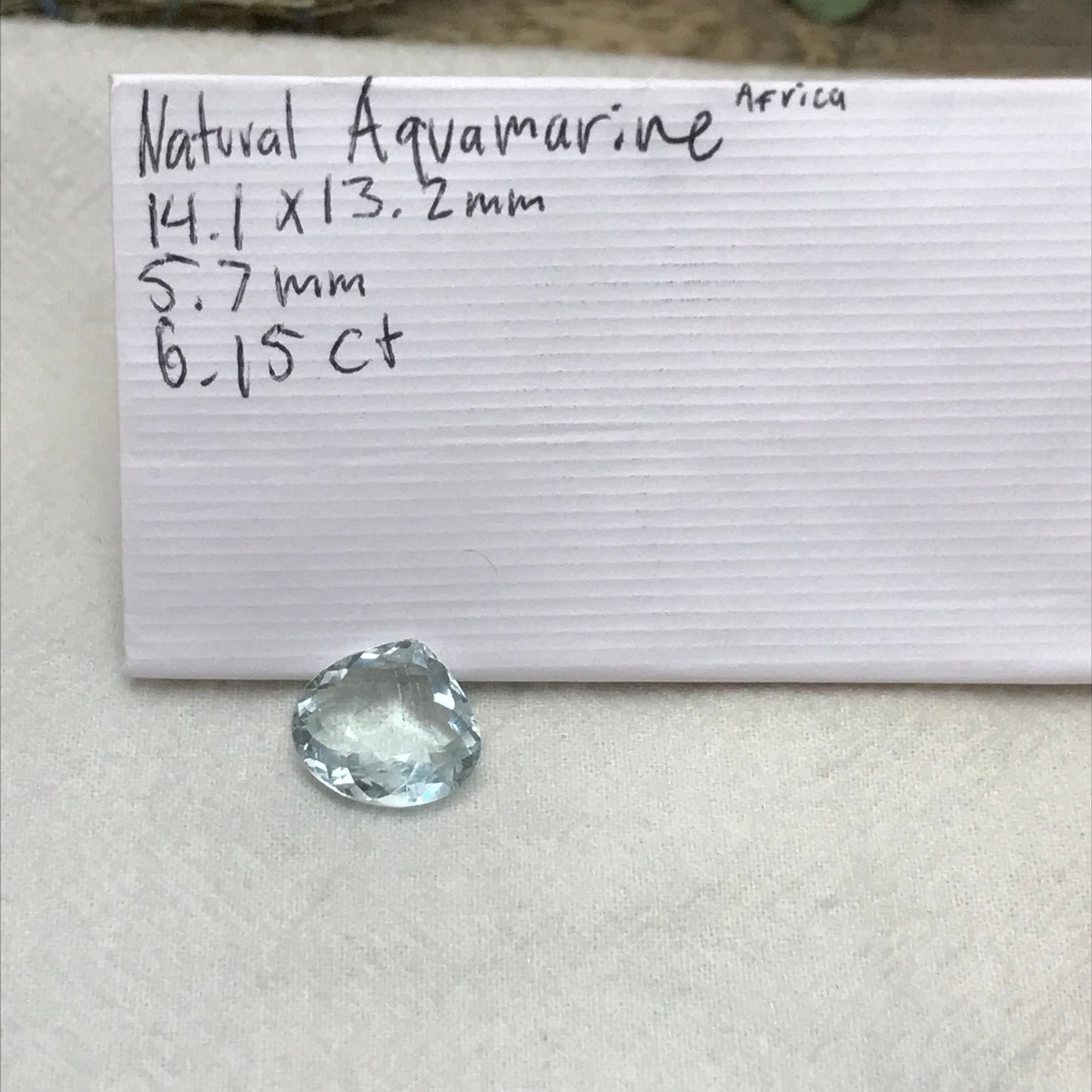 6 carat Aquamarine 14x13mm Fat Pear Cut, Natural Light Blue Aquamarine, Faceted Loose Gem,