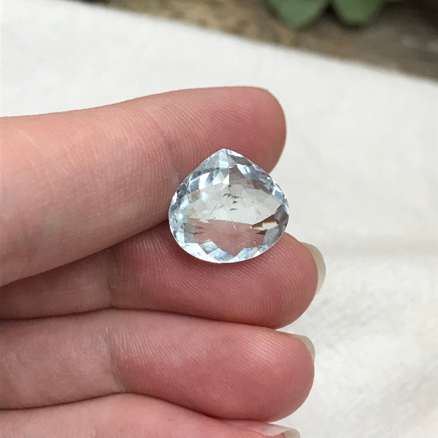 6 carat Aquamarine 14x13mm Fat Pear Cut, Natural Light Blue Aquamarine, Faceted Loose Gem,