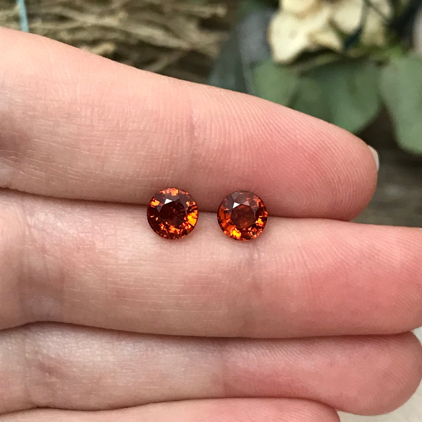 Pair of 5.6mm Natural Mandarin Spessartite Garnet 1 carat Round Faceted Gemstones, 2.21 TCW Loose Gem Red Orange Garnet