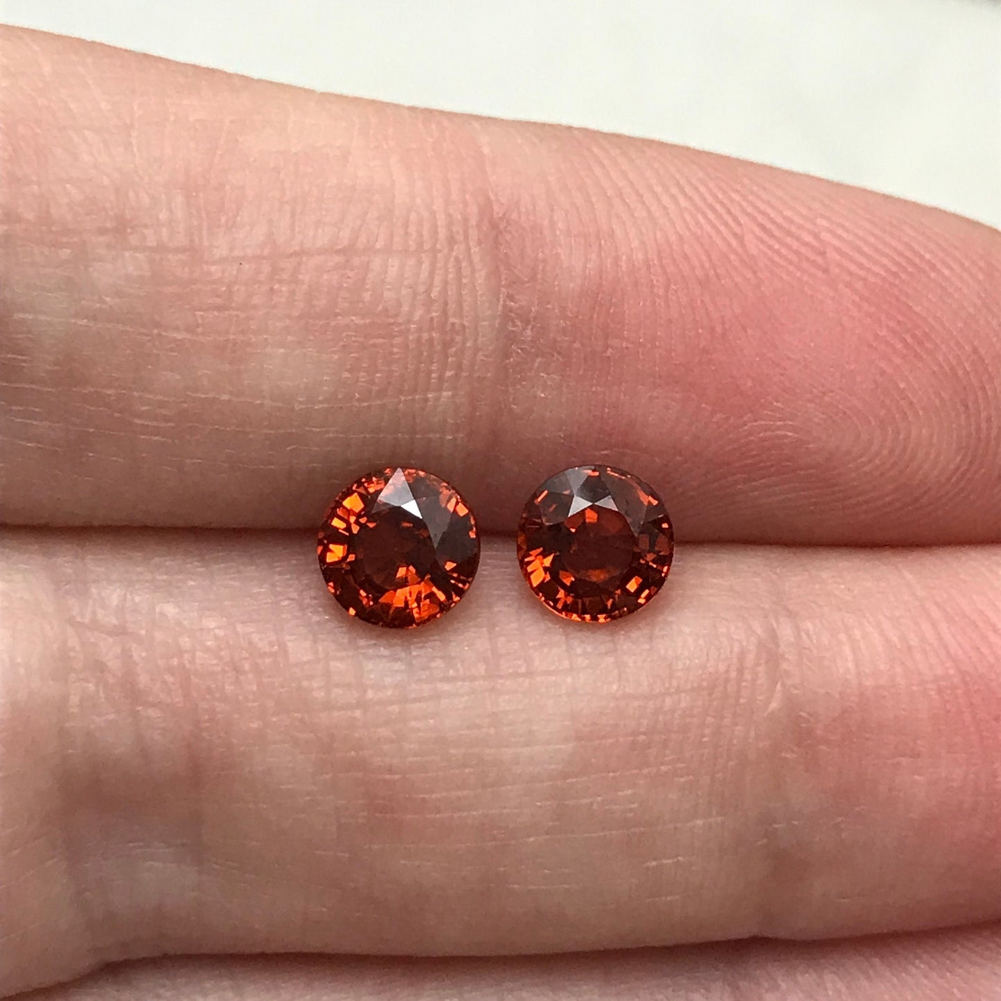 Pair of 5.6mm Natural Mandarin Spessartite Garnet 1 carat Round Faceted Gemstones, 2.21 TCW Loose Gem Red Orange Garnet