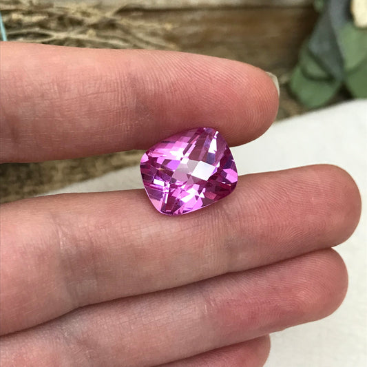 14x12mm Pink Lab Created Sapphire 12.76 cts Rectangle Cushion Checker Cut, Loose Faceted Gemstone, Synthetic, Man Made Corundum,