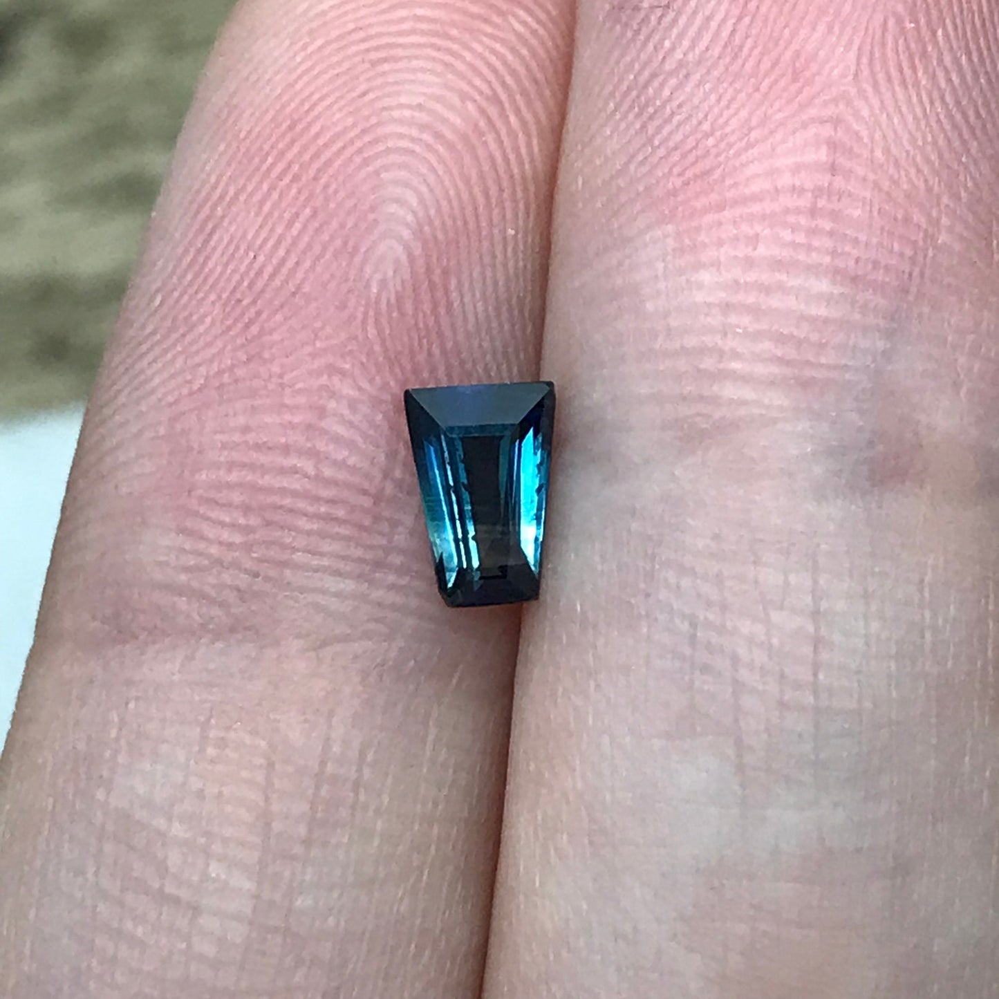 0.75 ct Natural Bi-Color Blue Fancy Cut Sapphire  6.3x4.3mm Trapezoid cut Genuine Loose Unmounted Faceted Gemstone Greenish Blue Sapphire