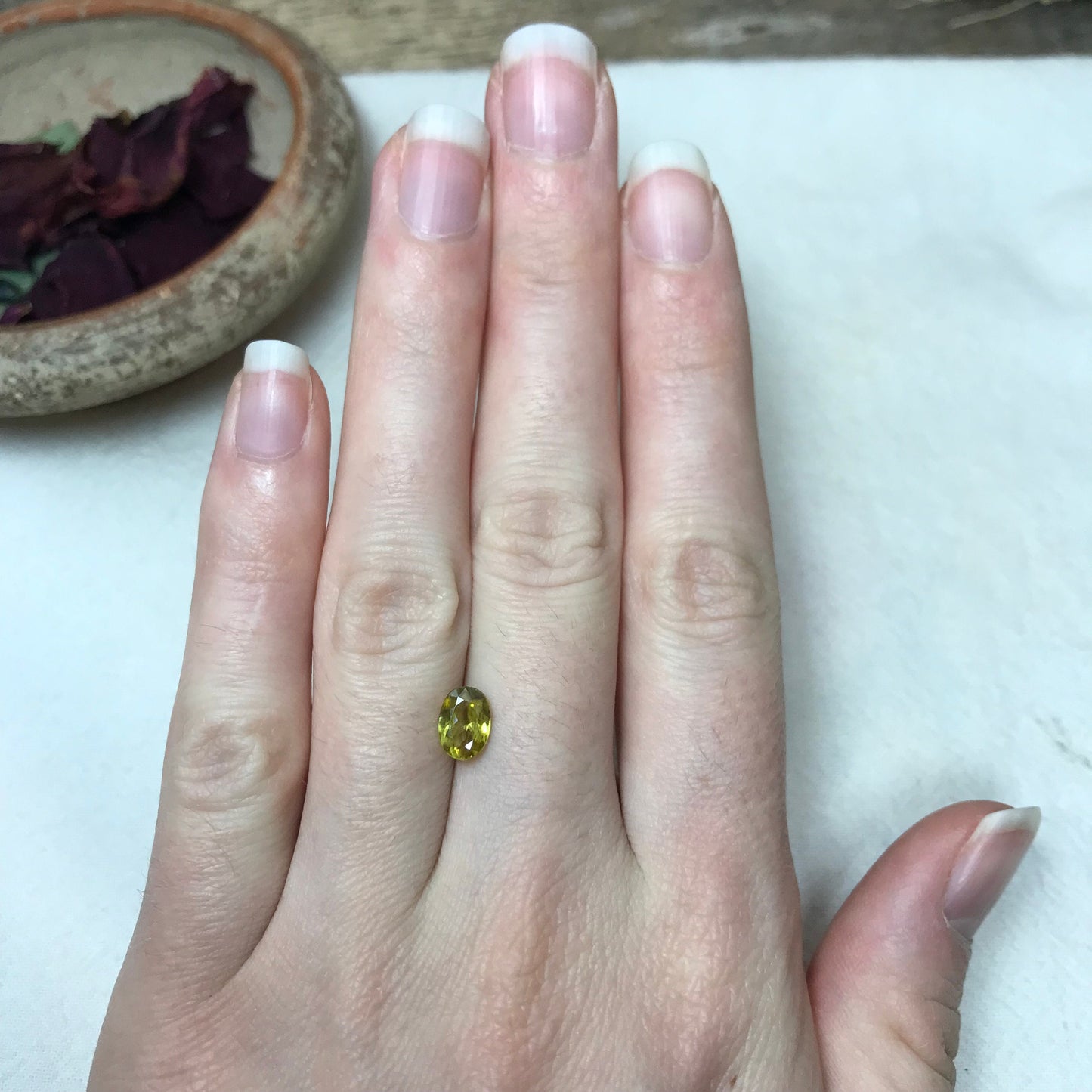 0.96 ct Yellow Sphene 7.5x5.5mm Oval Cut, Natural Untreated from Madagascar, 1 carat Greenish Yellow Sphene with Rainbow Flashes