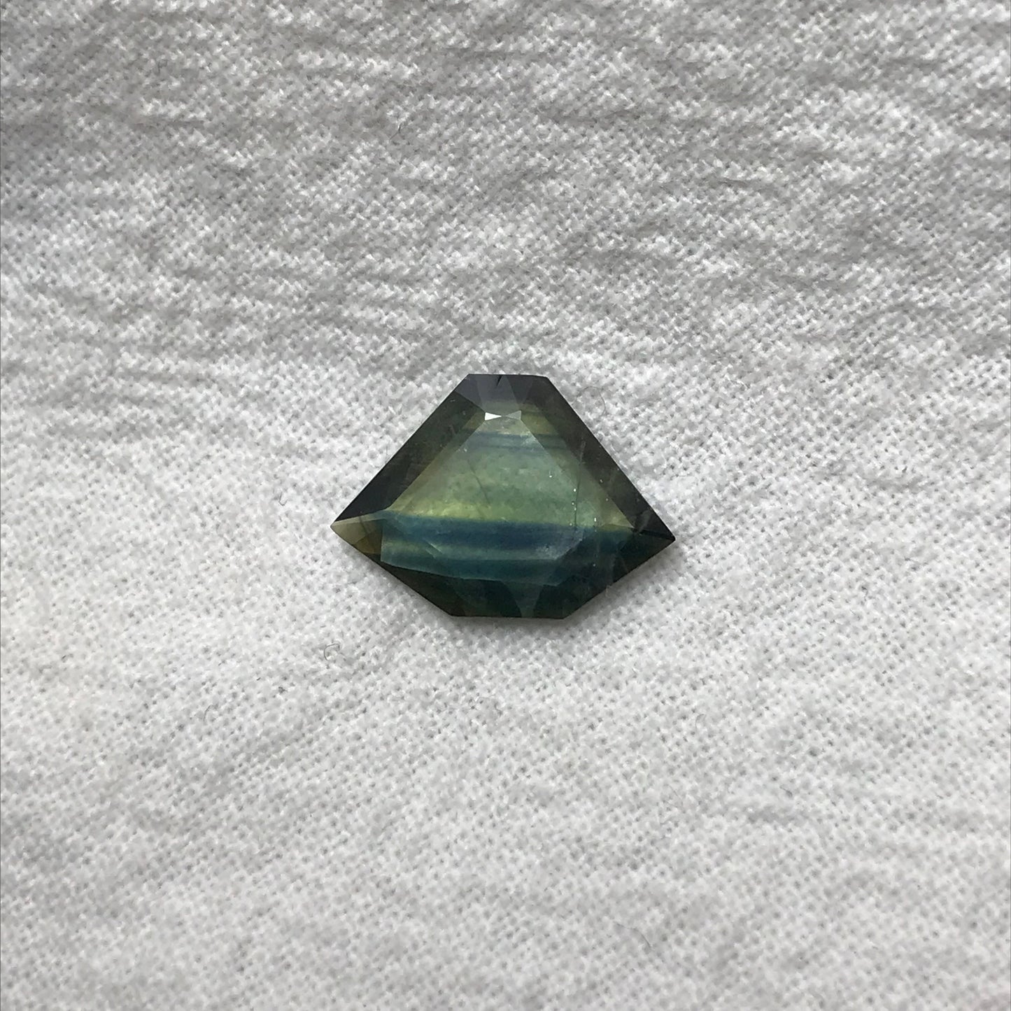 2.28 ct Natural Bi Color Sapphire, 13x9mm Fancy Tab Cut, Heated Blue Green Sapphire, Freeform Shield cut, Faceted Loose Hexagon Gemstone
