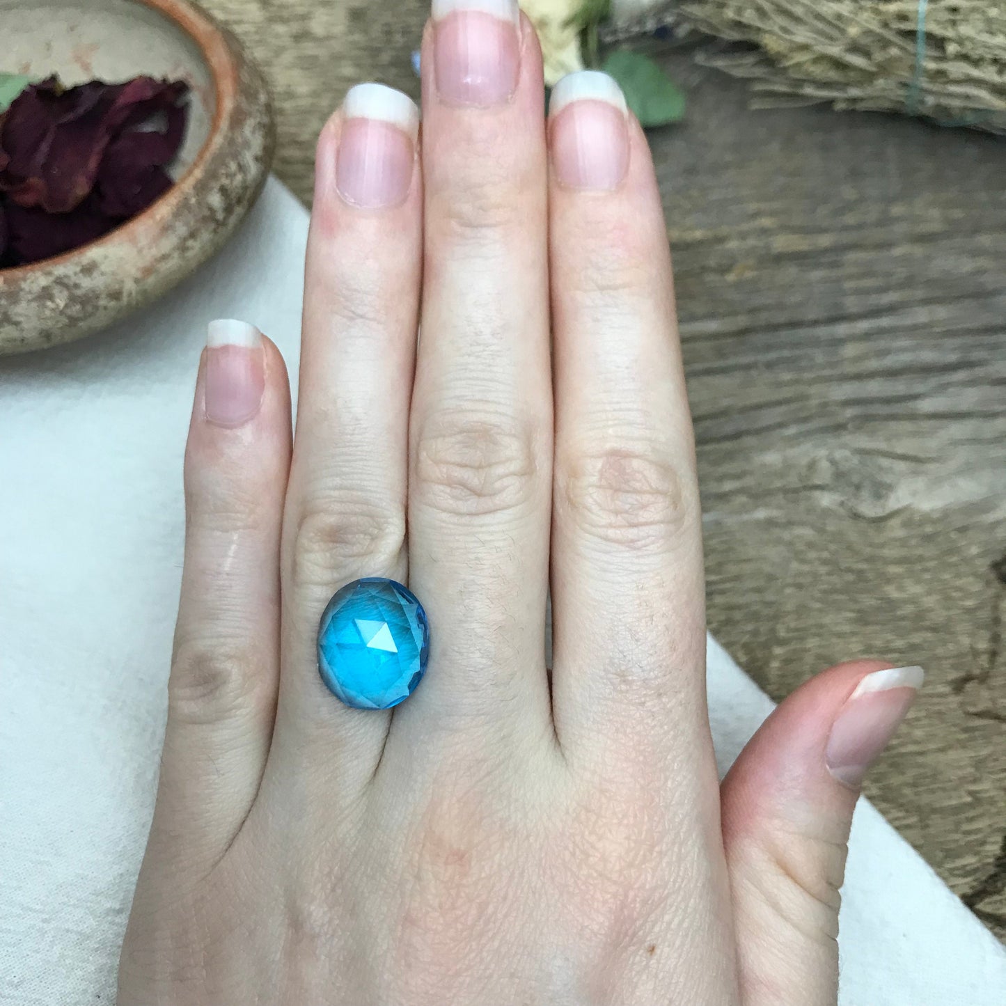 11.57 ct Rose cut Blue Topaz 15x12.7mm Oval cut Loose Topaz,  Swiss Blue Topaz Faceted, December Birthstone