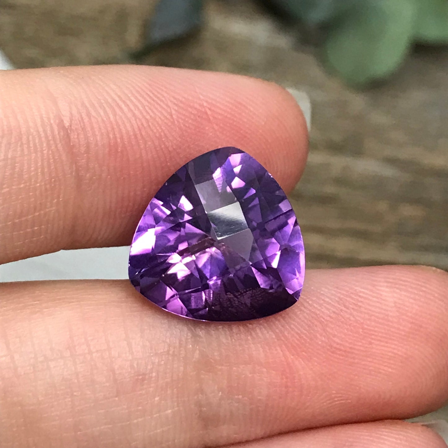 14mm Purple Amethyst, Checkerboard Trillion Cut 9.40 carat Loose Gem Wholesale Gemstone Faceted Unmounted February Birthstone, USA Seller