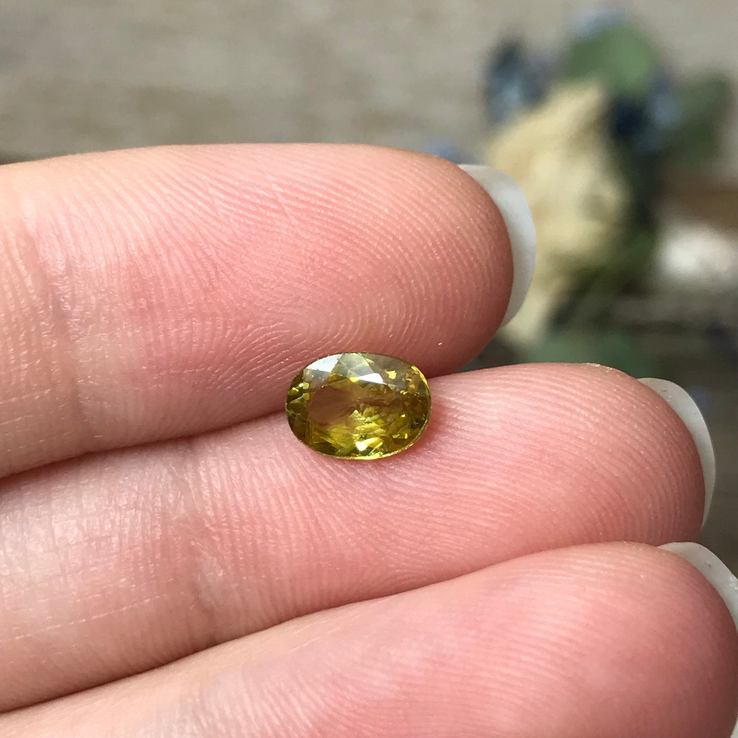 0.96 ct Yellow Sphene 7.5x5.5mm Oval Cut, Natural Untreated from Madagascar, 1 carat Greenish Yellow Sphene with Rainbow Flashes