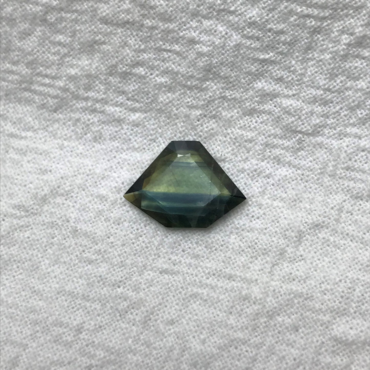 2.28 ct Natural Bi Color Sapphire, 13x9mm Fancy Tab Cut, Heated Blue Green Sapphire, Freeform Shield cut, Faceted Loose Hexagon Gemstone