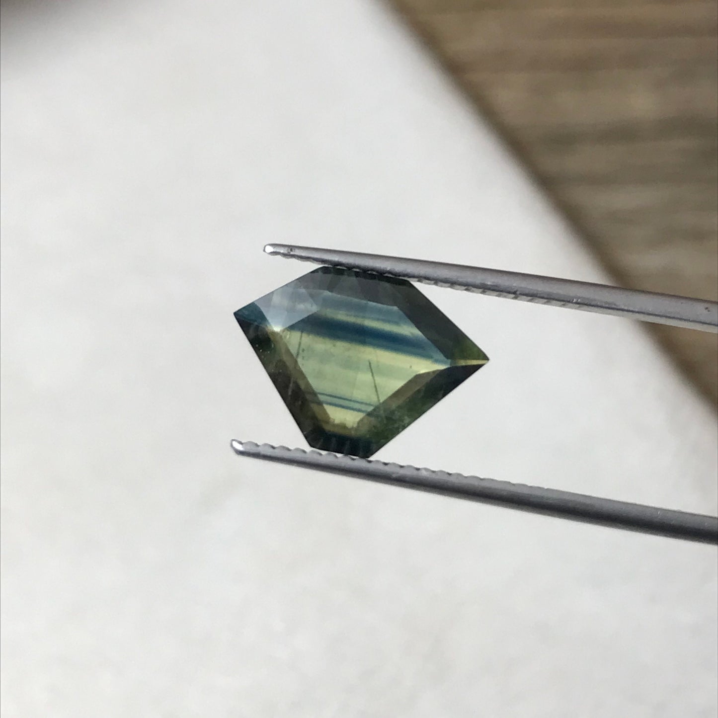 2.28 ct Natural Bi Color Sapphire, 13x9mm Fancy Tab Cut, Heated Blue Green Sapphire, Freeform Shield cut, Faceted Loose Hexagon Gemstone