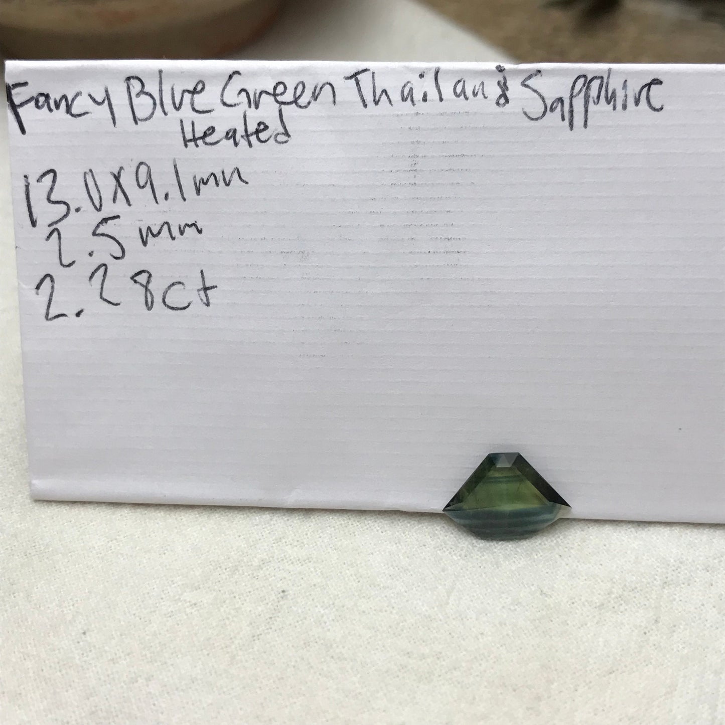 2.28 ct Natural Bi Color Sapphire, 13x9mm Fancy Tab Cut, Heated Blue Green Sapphire, Freeform Shield cut, Faceted Loose Hexagon Gemstone