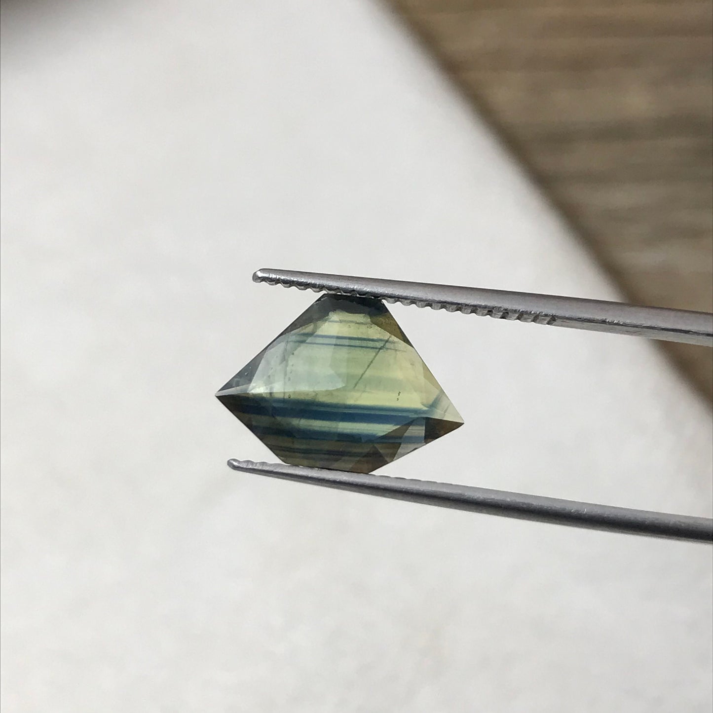 2.28 ct Natural Bi Color Sapphire, 13x9mm Fancy Tab Cut, Heated Blue Green Sapphire, Freeform Shield cut, Faceted Loose Hexagon Gemstone