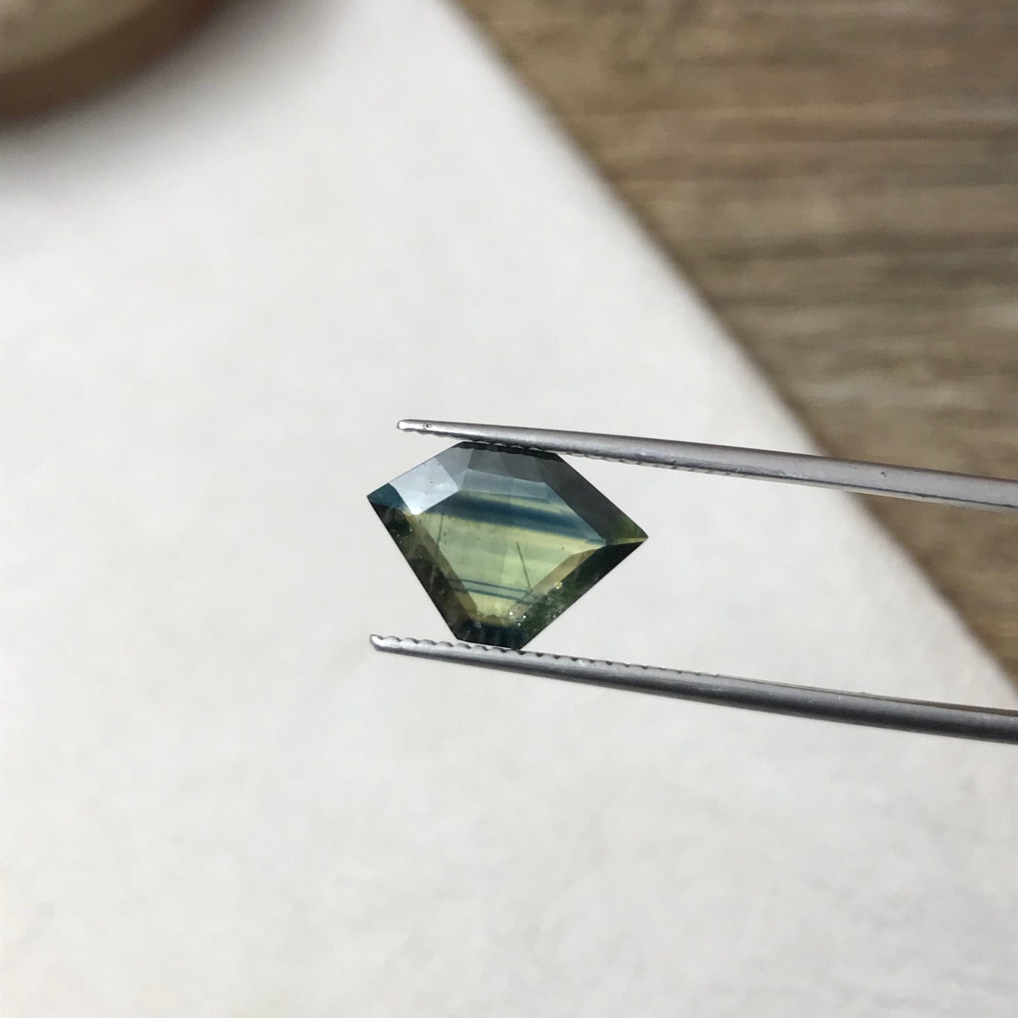 2.28 ct Natural Bi Color Sapphire, 13x9mm Fancy Tab Cut, Heated Blue Green Sapphire, Freeform Shield cut, Faceted Loose Hexagon Gemstone