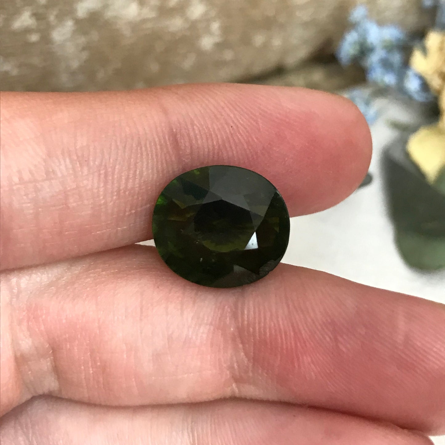 Natural Green Tourmaline 8.12 Carat 13.5x12.1 mm Oval Cut, Faceted Loose Unmounted Gemstone, Mozambique Tourmaline