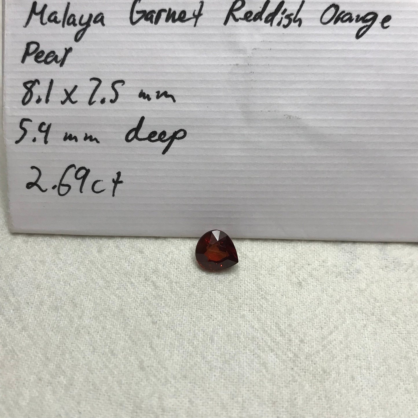 2.69 Carat Malaya Garnet 8.1x7.5mm Pear Cut Reddish Orange, Faceted Loose Unmounted Gemstone