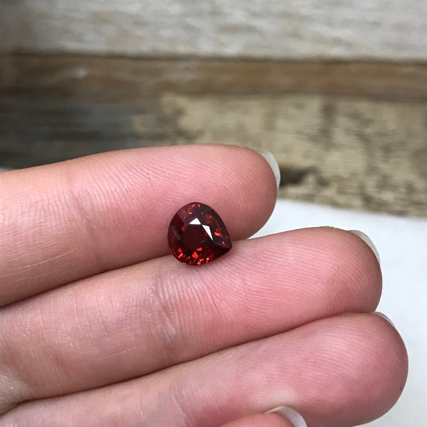 2.69 Carat Malaya Garnet 8.1x7.5mm Pear Cut Reddish Orange, Faceted Loose Unmounted Gemstone