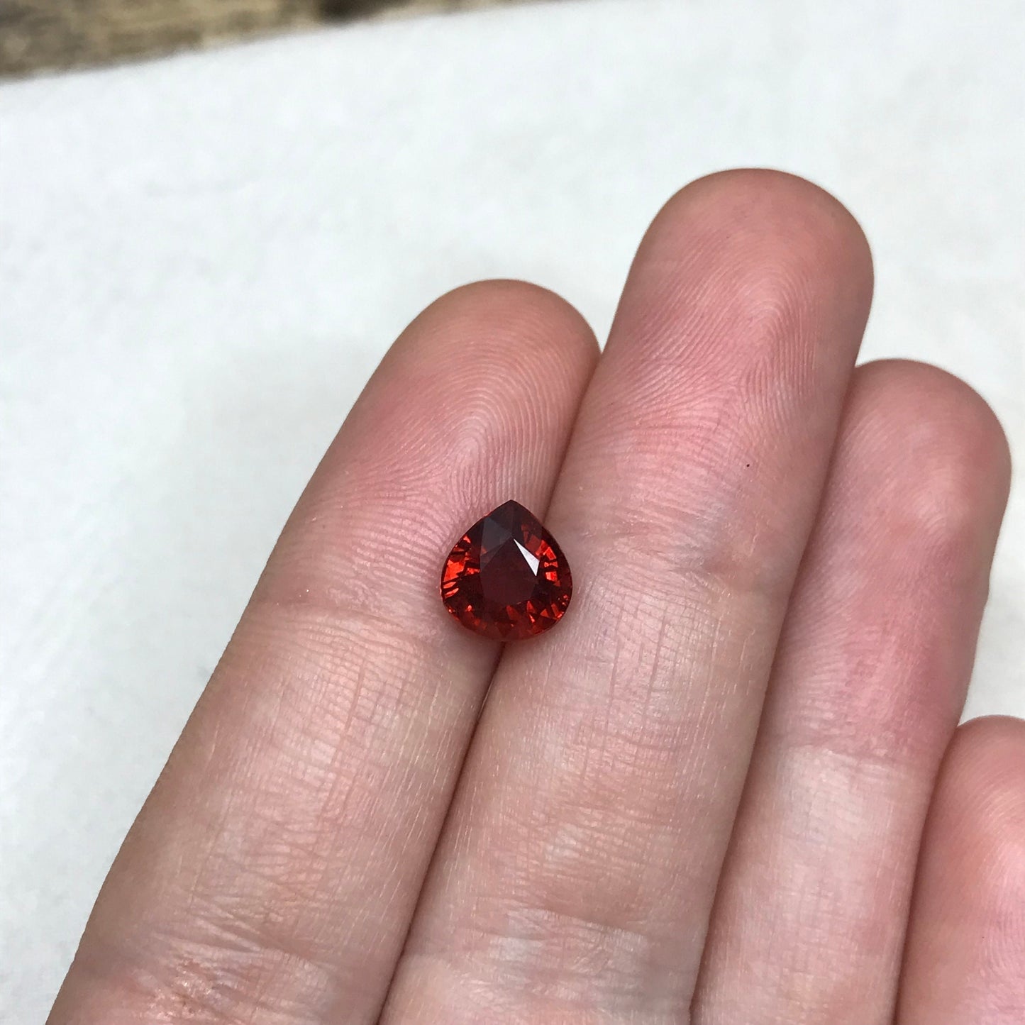 2.69 Carat Malaya Garnet 8.1x7.5mm Pear Cut Reddish Orange, Faceted Loose Unmounted Gemstone