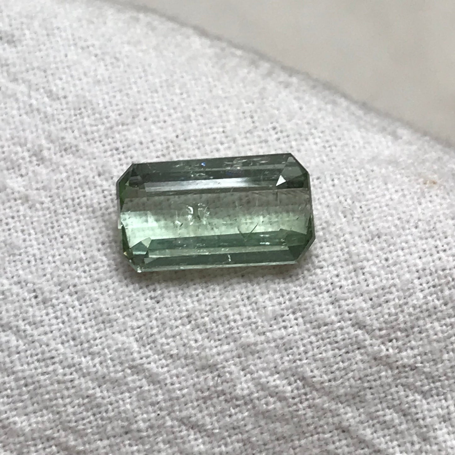 3.17 carat Light Green Tourmaline 11.7x6.2mm Emerald Cut, Natural Faceted Gem, Loose Gemstone, Pale Sage Green