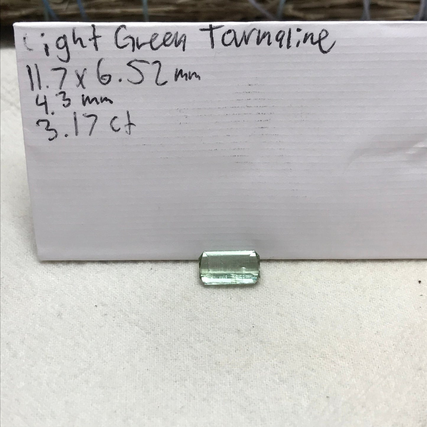 3.17 carat Light Green Tourmaline 11.7x6.2mm Emerald Cut, Natural Faceted Gem, Loose Gemstone, Pale Sage Green