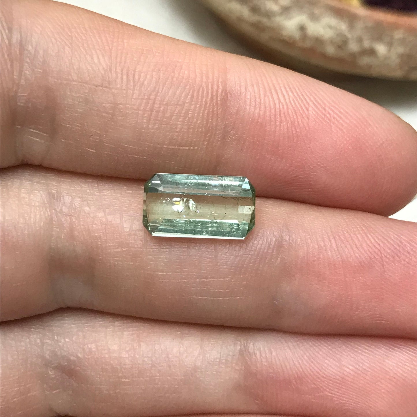 3.17 carat Light Green Tourmaline 11.7x6.2mm Emerald Cut, Natural Faceted Gem, Loose Gemstone, Pale Sage Green