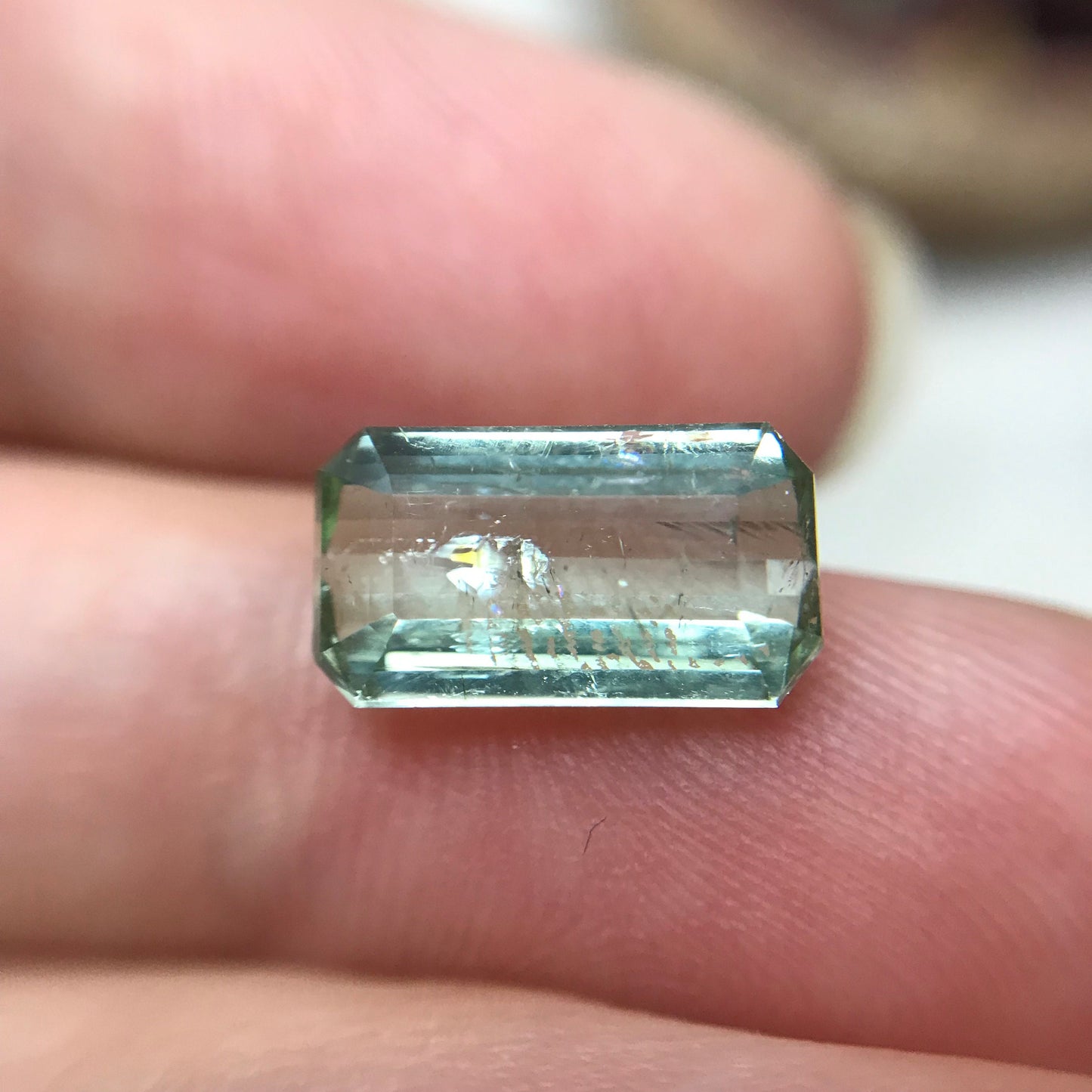 3.17 carat Light Green Tourmaline 11.7x6.2mm Emerald Cut, Natural Faceted Gem, Loose Gemstone, Pale Sage Green