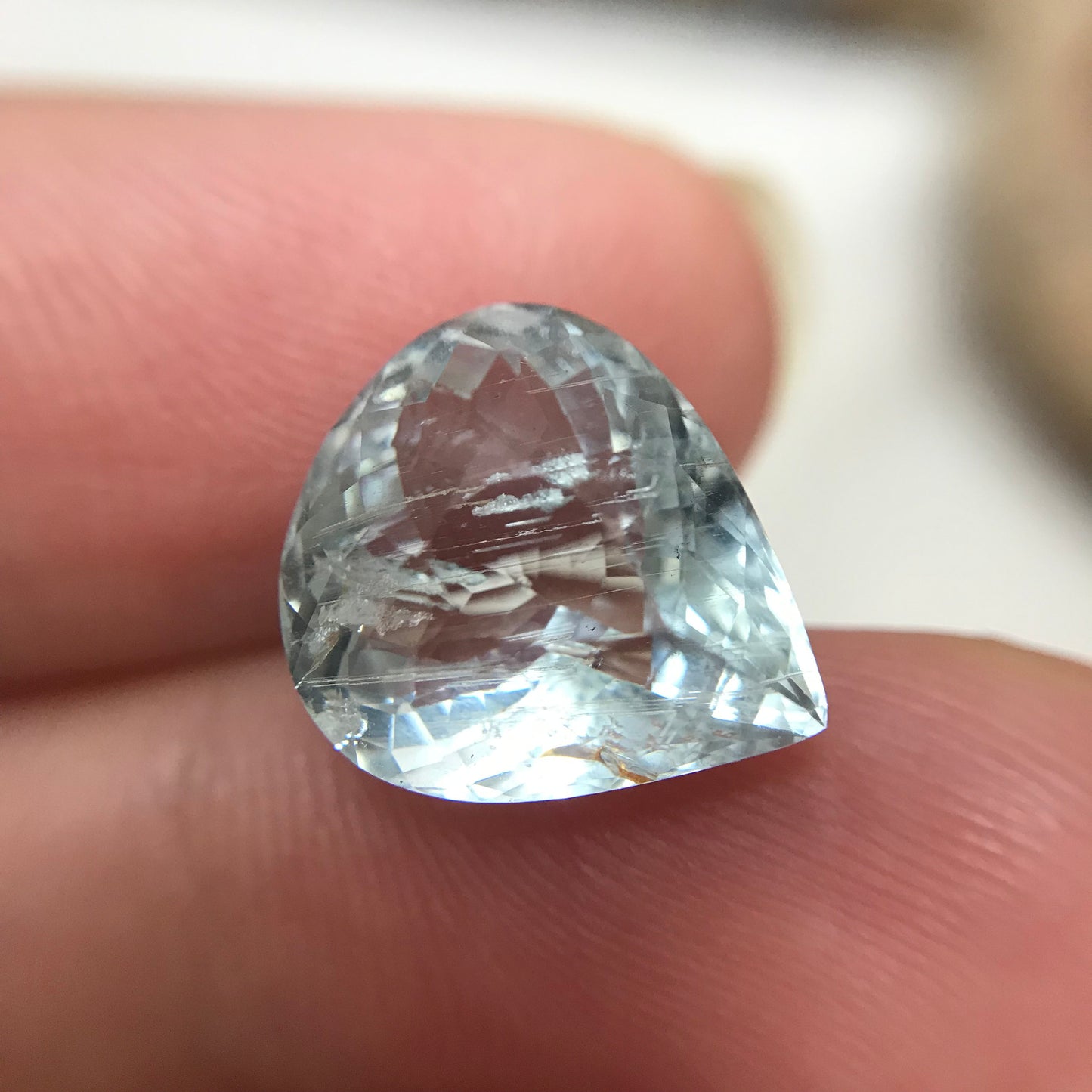 5.50 carat Aquamarine Approx. 13x12mm Fat Pear Cut, Natural Included Aquamarine, Faceted Loose Gem,