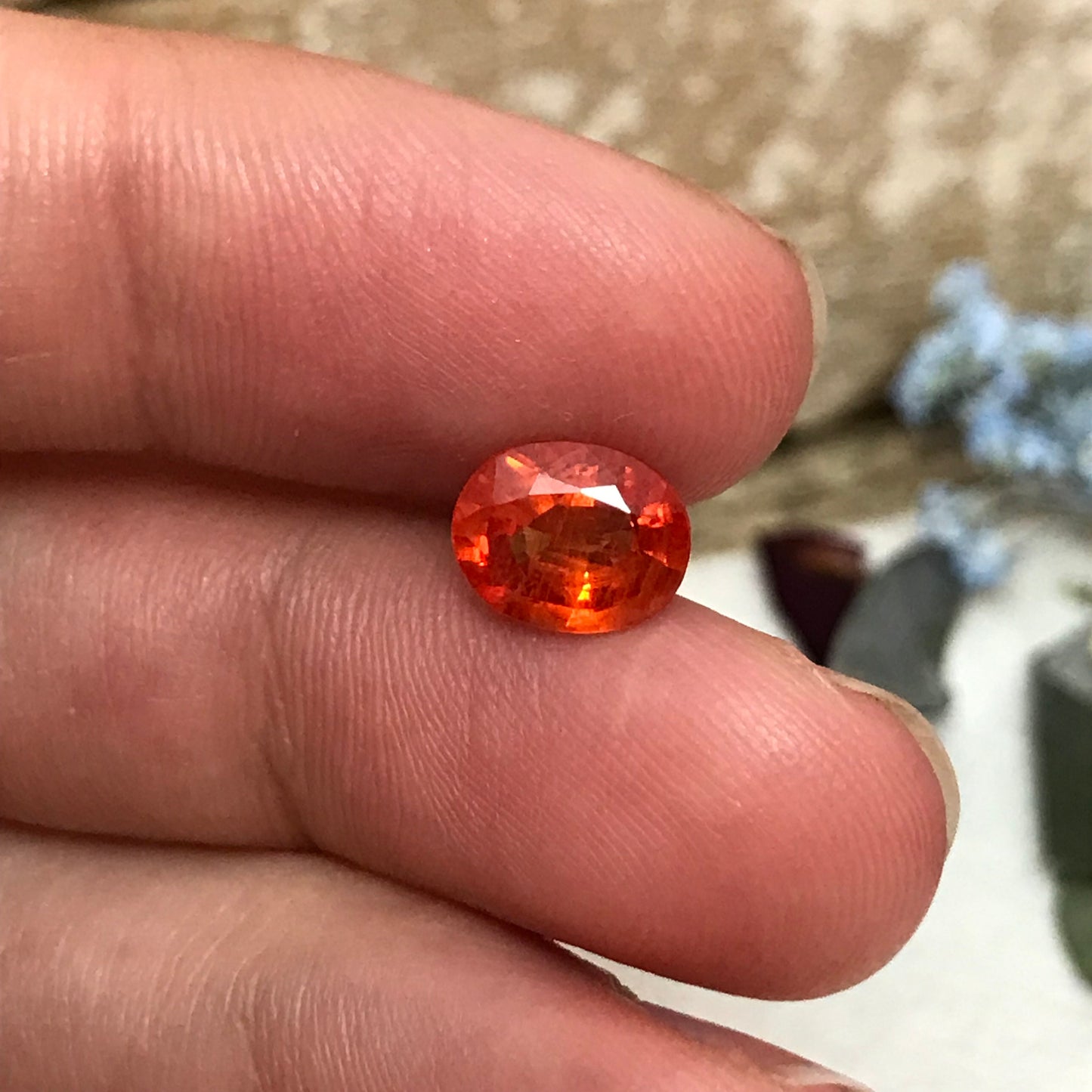 2 Carat Reddish Orange Sapphire 8.3x6.7mm Oval Cut, Beryllium Treated, Faceted Loose Unmounted Gemstone