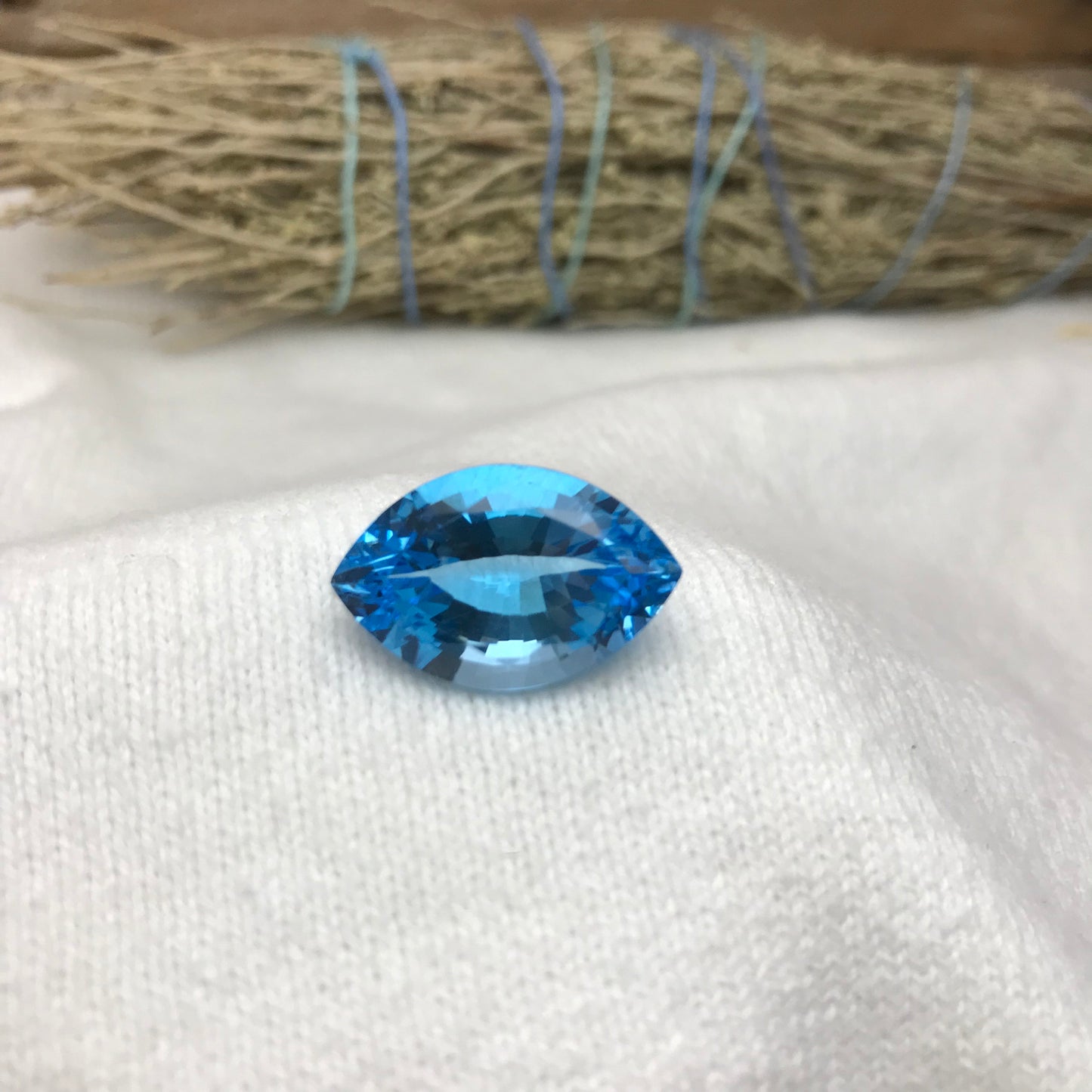 20 Carat Imperfect Blue Topaz 22x14mm Fat Marquise Cut Loose Scratched & Chipped Gem, Faceted Recycled Topaz December Birthstone, Unique Cut