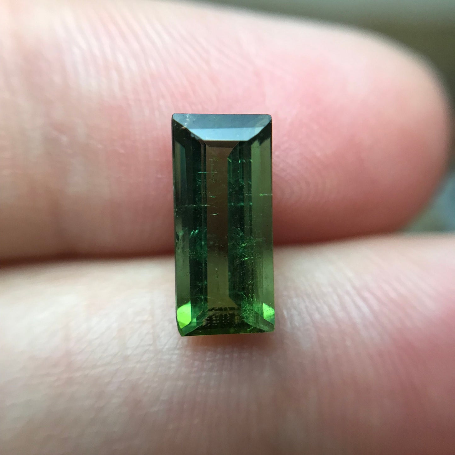 1.64 carat Natural Green Tourmaline 11x5mm Baguette Rectangle Cut Faceted Loose Gemstone, Earth Mined