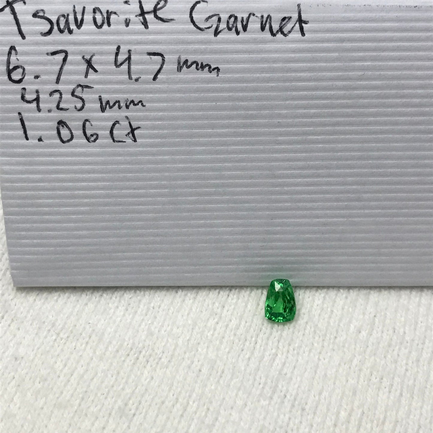 Natural Green Tsavorite Garnet 1 carat, 6.7x4.7mm Faceted Keystone Cushion Gemstone, Cushioned Trapezoid  Loose, Green Garnet