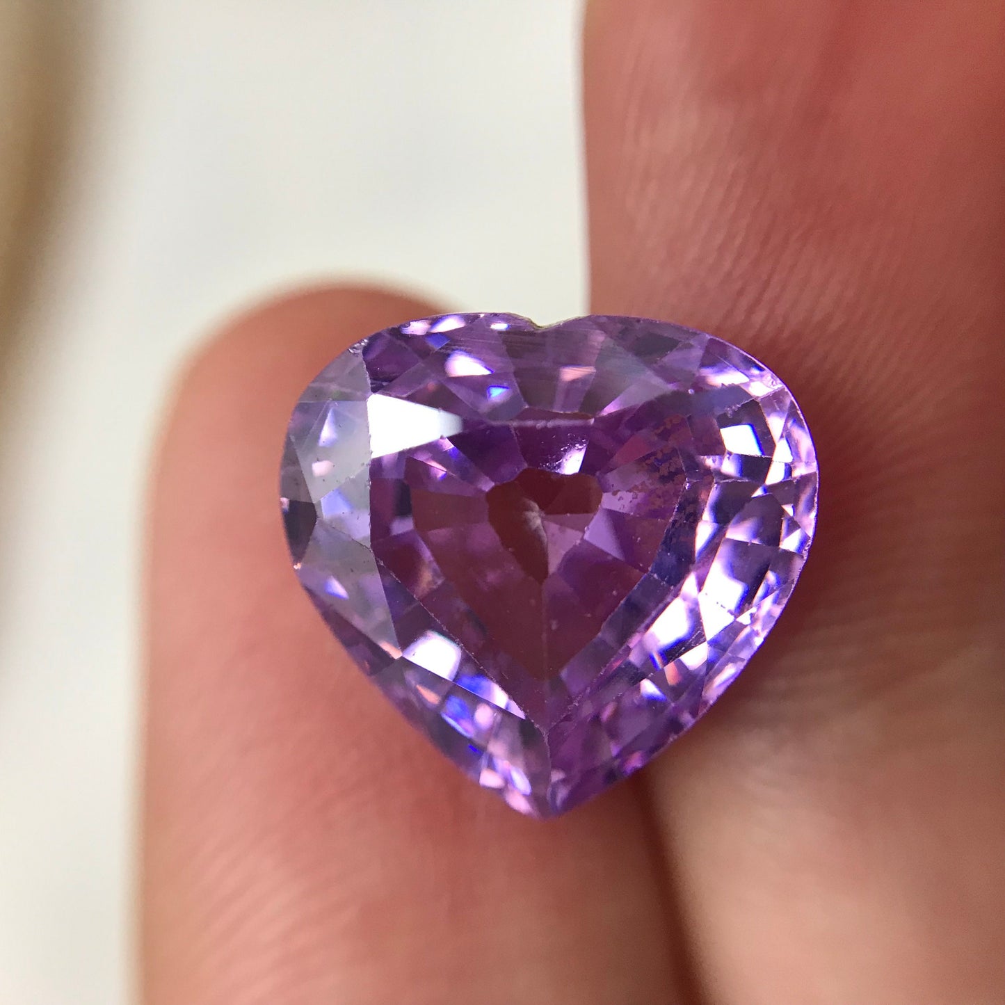 15.68 Ct Purple Cubic Zirconia, 13.6x13.3mm Heart cut CZ, Loose Faceted Loose Diamond Simulant, Pinkish Purple 13.5mm CZ