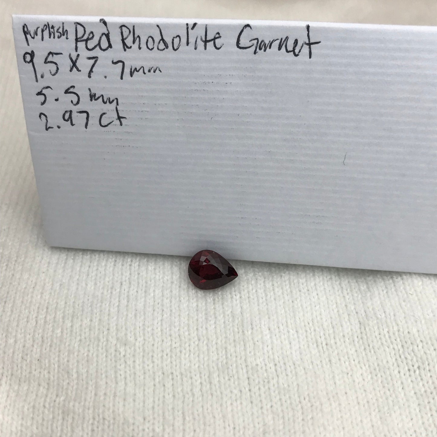 2.97 carat Natural Rhodolite Garnet, 9.5x7.7mm Pear cut Rose Red Garnet, Faceted Raspberry Garnet, Deep Purplish Red, 9.5x7.5mm