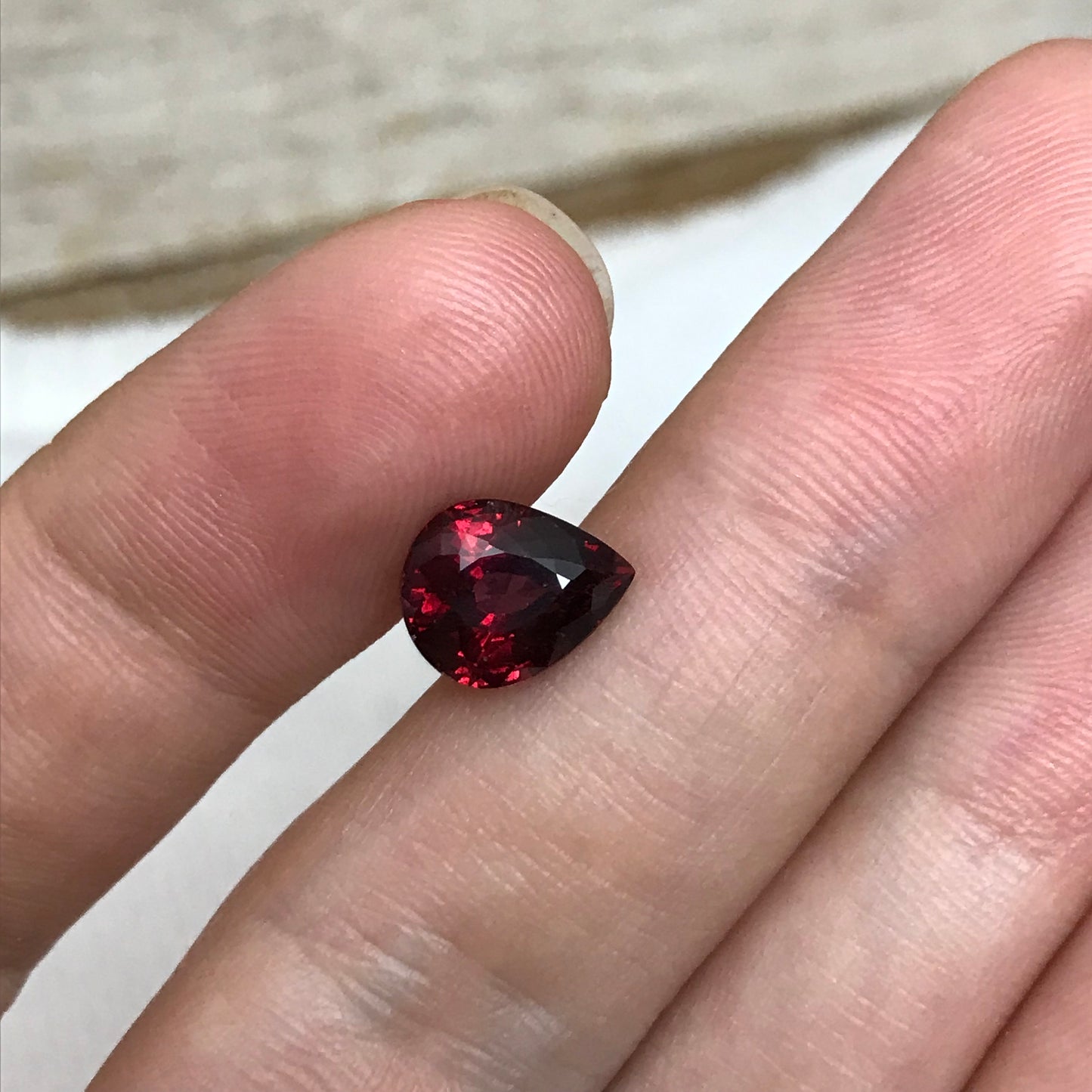 2.97 carat Natural Rhodolite Garnet, 9.5x7.7mm Pear cut Rose Red Garnet, Faceted Raspberry Garnet, Deep Purplish Red, 9.5x7.5mm