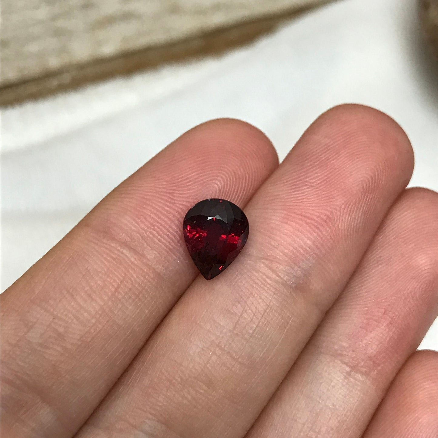 2.97 carat Natural Rhodolite Garnet, 9.5x7.7mm Pear cut Rose Red Garnet, Faceted Raspberry Garnet, Deep Purplish Red, 9.5x7.5mm