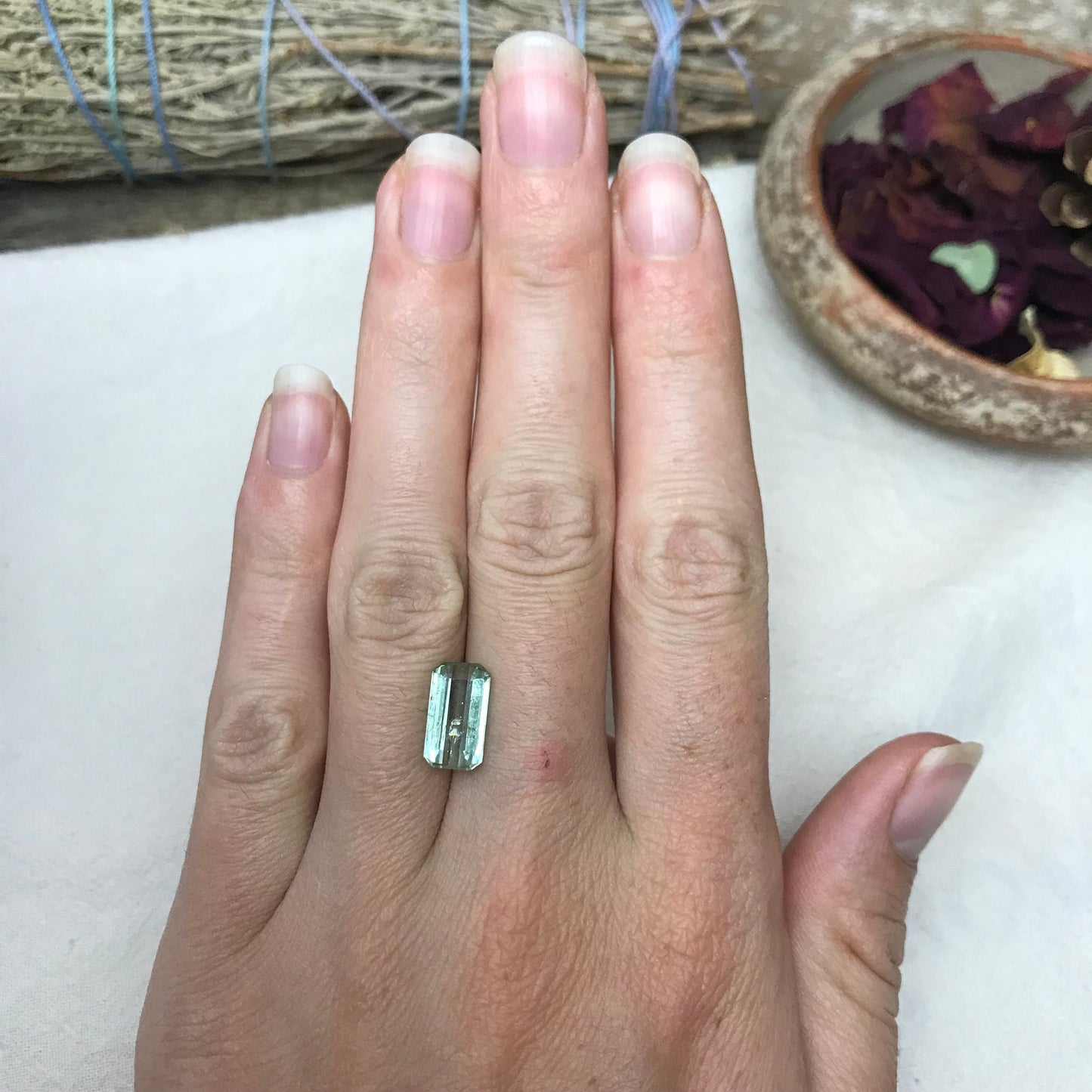 3.17 carat Light Green Tourmaline 11.7x6.2mm Emerald Cut, Natural Faceted Gem, Loose Gemstone, Pale Sage Green