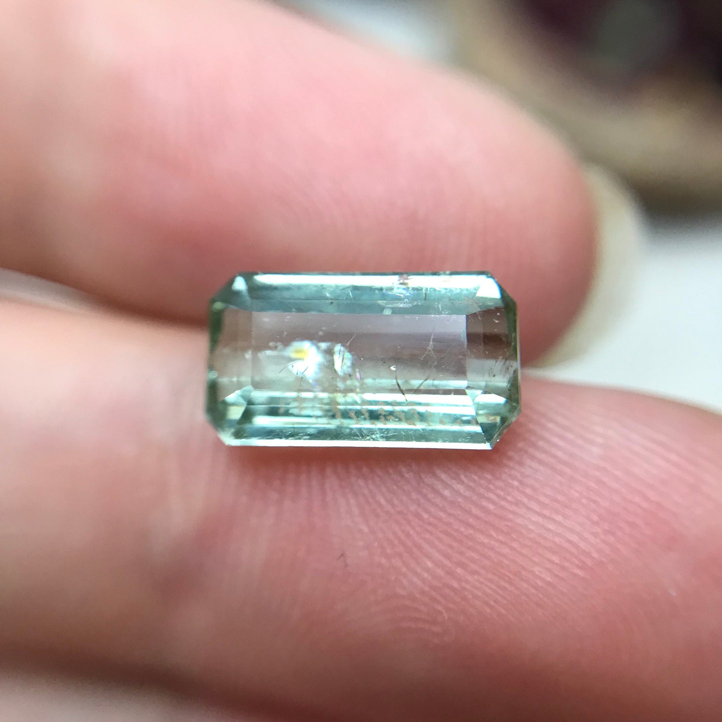 3.17 carat Light Green Tourmaline 11.7x6.2mm Emerald Cut, Natural Faceted Gem, Loose Gemstone, Pale Sage Green