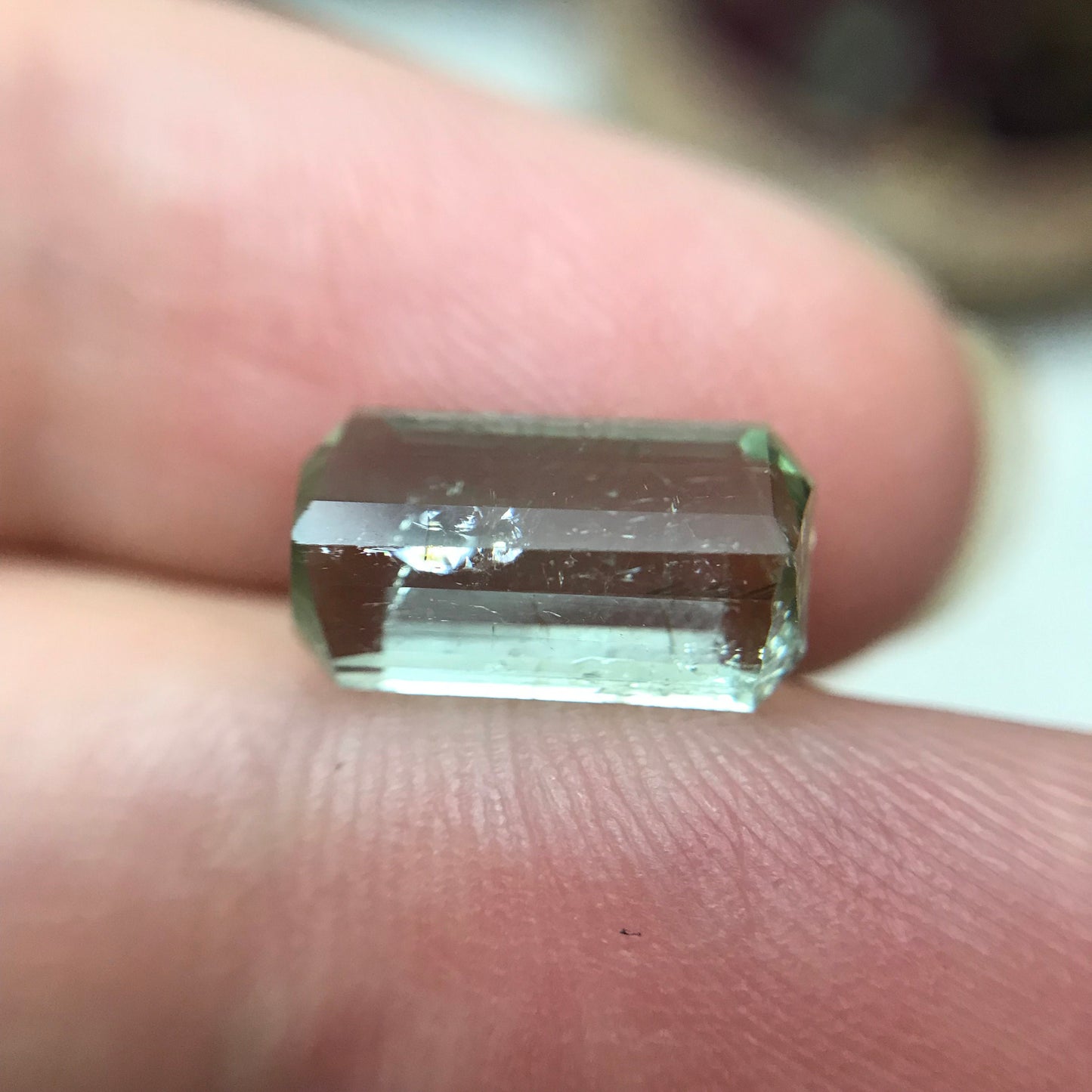 3.17 carat Light Green Tourmaline 11.7x6.2mm Emerald Cut, Natural Faceted Gem, Loose Gemstone, Pale Sage Green