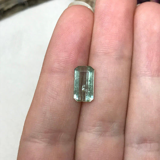 3.17 carat Light Green Tourmaline 11.7x6.2mm Emerald Cut, Natural Faceted Gem, Loose Gemstone, Pale Sage Green