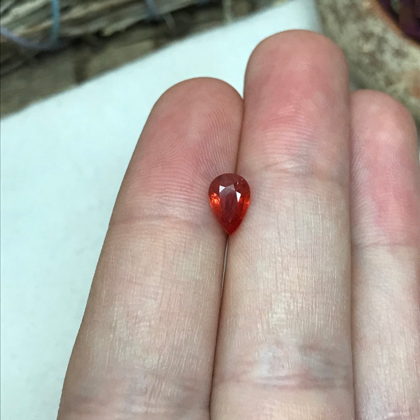 1 ct Natural Orange Sapphire 7.8x5.3mm Pear Cut Faceted Gem Loose Silky Sapphire, Orange Gemstone Earth Mined Beryllium Treated - BE TREATED
