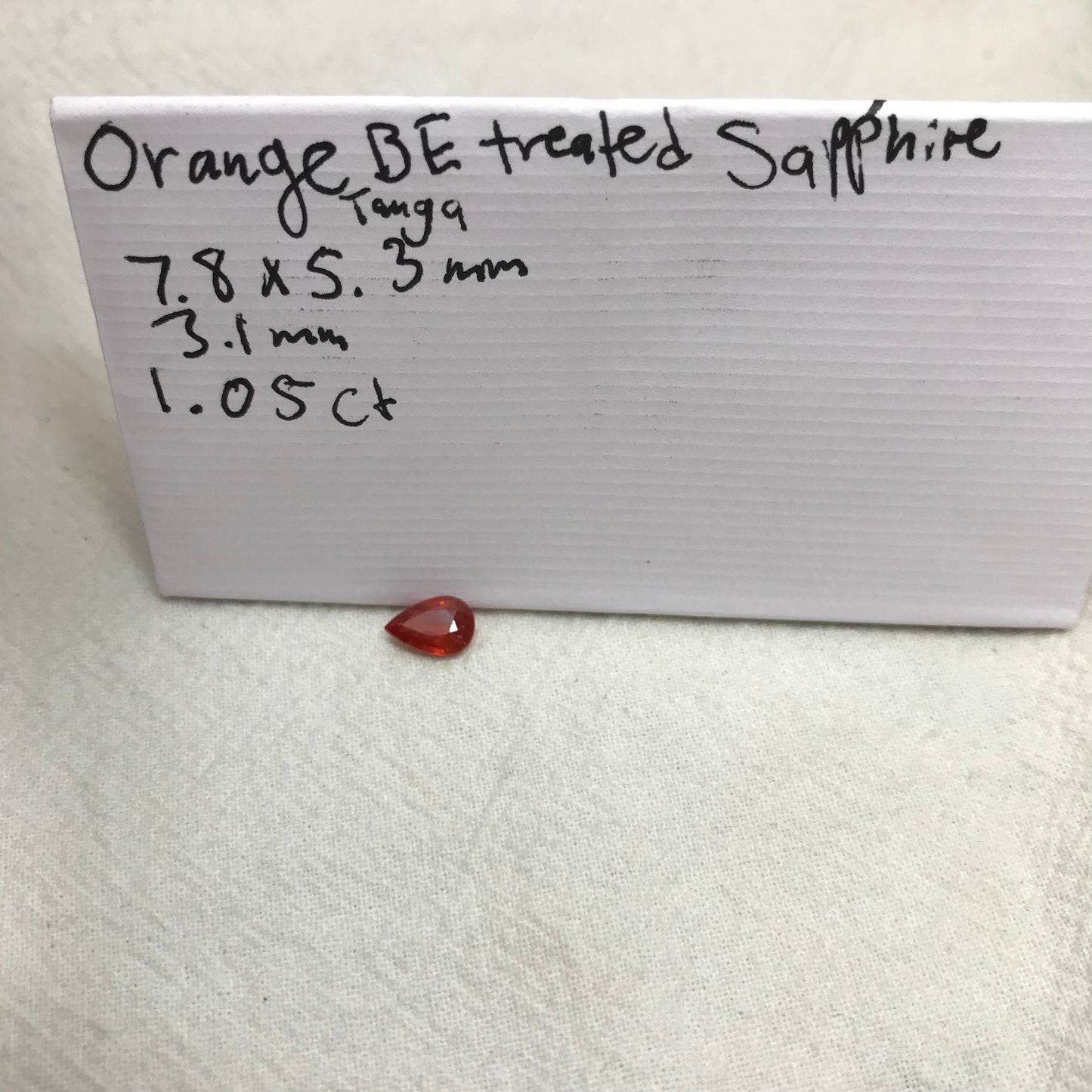 1 ct Natural Orange Sapphire 7.8x5.3mm Pear Cut Faceted Gem Loose Silky Sapphire, Orange Gemstone Earth Mined Beryllium Treated - BE TREATED