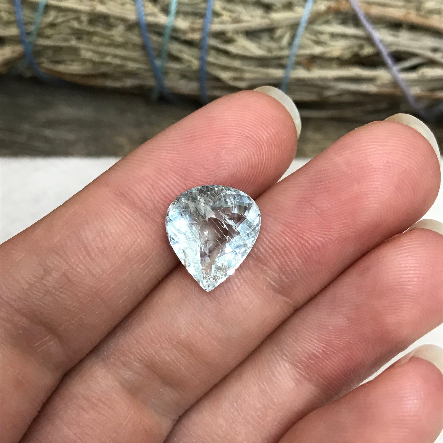 5.50 carat Aquamarine Approx. 13x12mm Fat Pear Cut, Natural Included Aquamarine, Faceted Loose Gem,