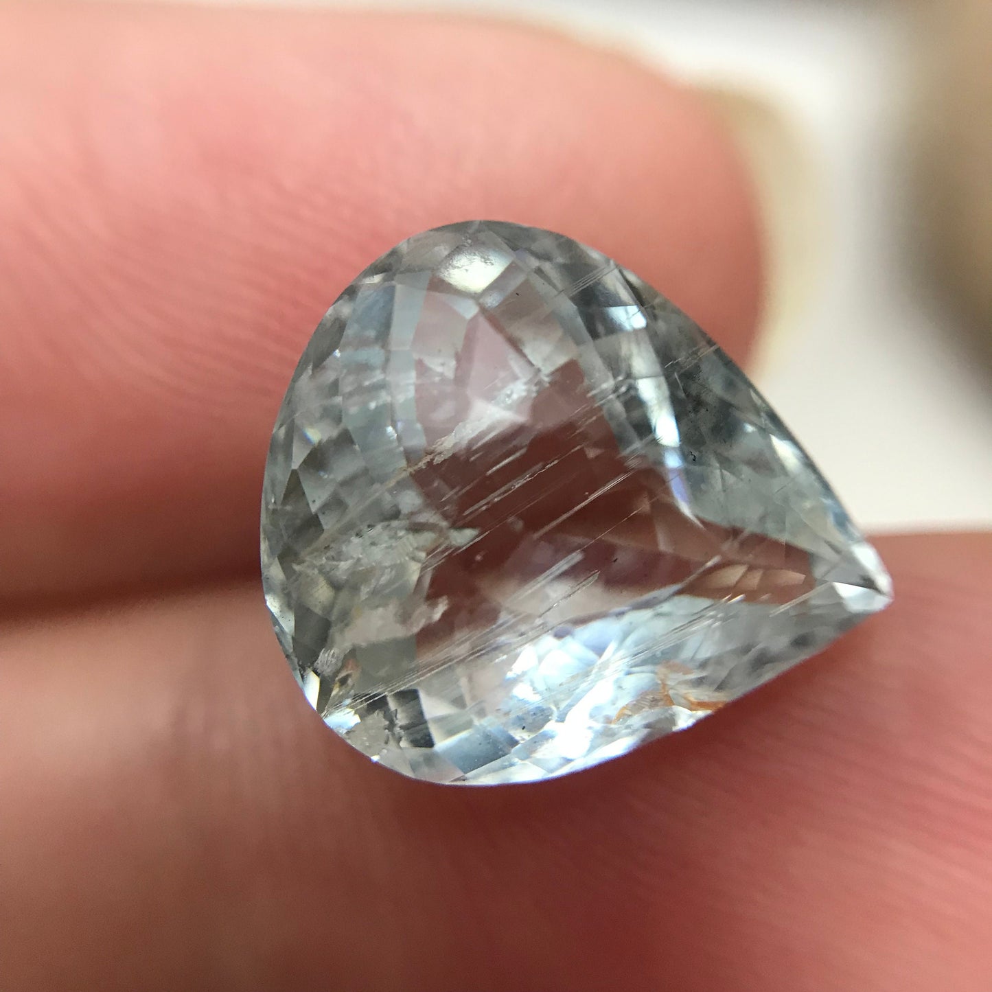 5.50 carat Aquamarine Approx. 13x12mm Fat Pear Cut, Natural Included Aquamarine, Faceted Loose Gem,