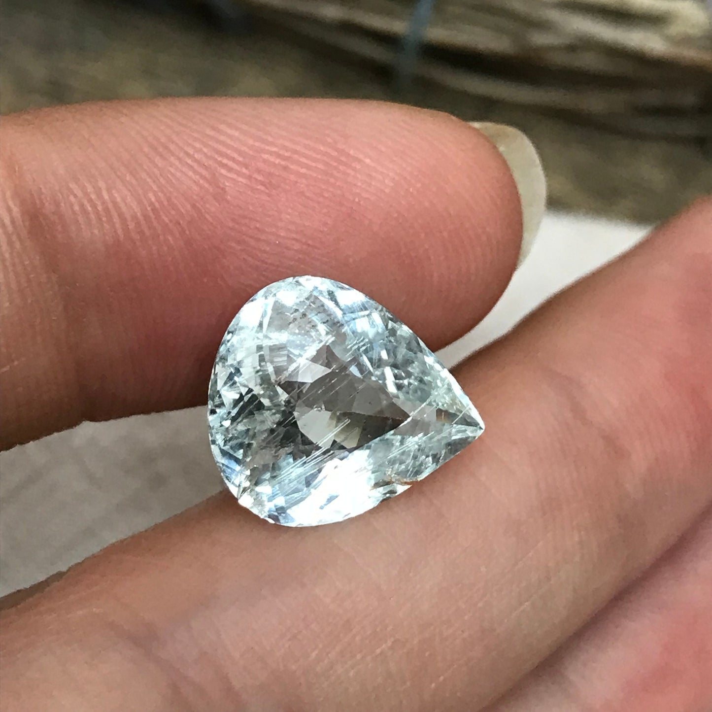 5.50 carat Aquamarine Approx. 13x12mm Fat Pear Cut, Natural Included Aquamarine, Faceted Loose Gem,