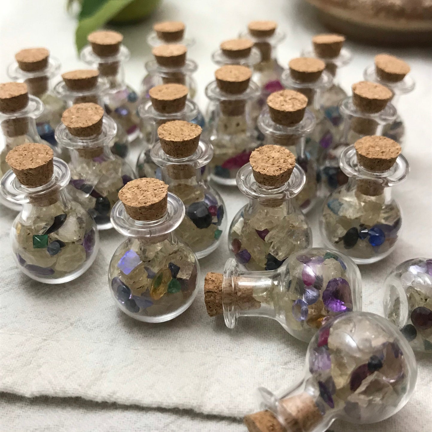 Gemstones in a Bottle, Raw Sunstone  Loose Faceted Chipped Gems, Tiny Precious & Semiprecious Gems, Amethyst, Ruby, Emerald, Surprise Gems
