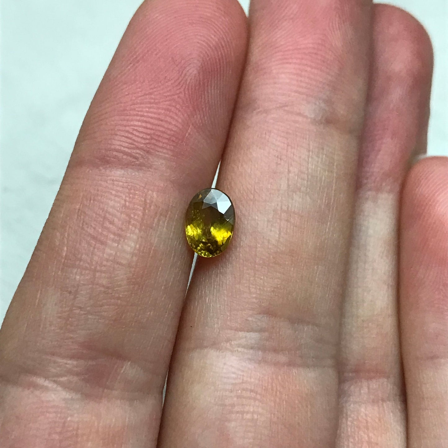 1.14 Ct Yellow Sphene, 7.3x5.3mm Oval Cut, Sphene with Rainbow Fire and Cool Inclusion, Natural Madagascar Sphene, Faceted Loose Titanite