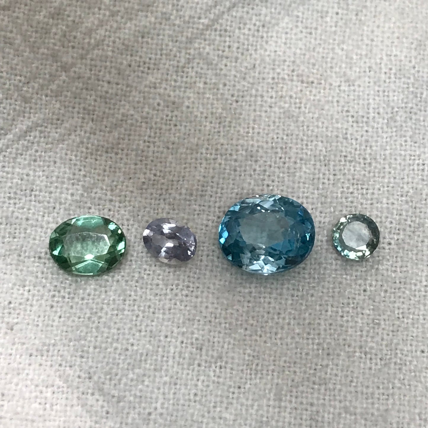 4 Blue Green Gemstones, 1.57 ct Blue Zircon, Green Apatite, Heated Light Blue Sapphire and Blue Green Sapphire, Ocean Asorment of Gems