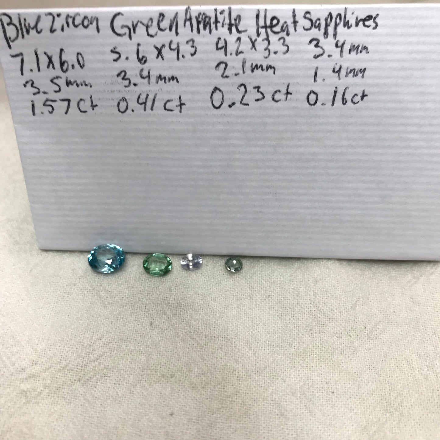 4 Blue Green Gemstones, 1.57 ct Blue Zircon, Green Apatite, Heated Light Blue Sapphire and Blue Green Sapphire, Ocean Asorment of Gems